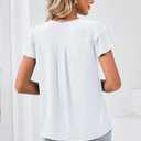 SimpleFun Womens Blouses Dressy Casual Work Tops Ruffle Short Sleeve Crew Neck Pleated Summer Shirts (White, L)