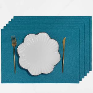LoveNova Placemats Set of 6, Place Table Mats Indoor, Cloth Placemats Washable, Dinner Placemats Heat Resistant, Faux Linen Dining Table Placemats, 6pc, Teal Blue, 13 x 19inch