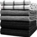 Premium Kitchen Towels (20x 28, 6 Pack) | Large Cotton Hand Towels | Flat & Terry Dish Towels | Highly Absorbent Tea Towels Set with Hanging Loop | Black Check