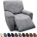 Chair Covers 4-Pieces Recliner Chair Covers 1 Seater Cover for Recliner Chair Leather Look Recliner Slipcovers with Pockets Spandex Fabric Furniture Covers(Recliner, Light Grey)