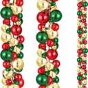 2 Pcs Christmas Ball Garland 6 ft Ball Ornaments Christmas Bulb Garland Xmas Tree Bauble Decorations for Party Supplies Indoor Outdoor Home Office Decoration Accessories(Red,Green,Gold)