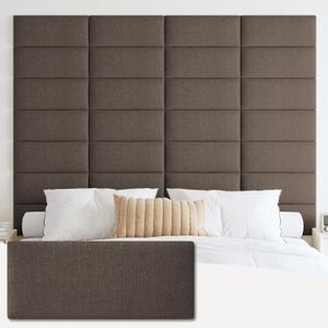 IFNOW Upholstered Wall Mounted Headboard, 3D Soundproof Wall Panels Peel and Stick for Queen Size, Reusable and Removable Tufted Bed Headboard in Brown (9 Panels, 10" x 24")