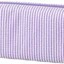 Cute Pencil Case, Seersucker Pencil Bag Desktop Stationery Finishing Large Capacity Embroidery Striped Travel Storage Bag, Multifunctional Cosmetic Pouch, (Purple)