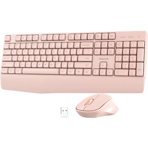 PHILIPS Wireless Keyboard and Mouse Combo-Ergonomic Keyboard and Mouse Wireless Combo with Silent Design,Plug n' Play,Sleep Mode and 2.4GHz Keyboard for Mac, Windows, Laptop-Pink (Jet Black)