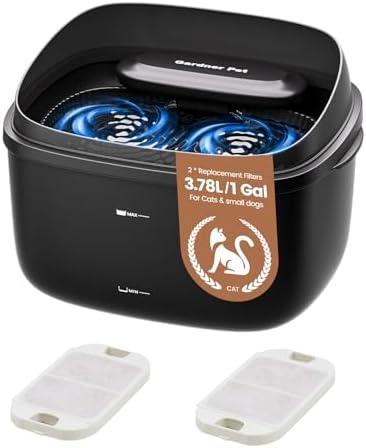 Gardner Pet Cat Fountain 1 Gallon, Vortex Dog Water Fountain, Ultra Quiet Automatic Cat Fountain with Filter, Transparent Tank, Splash-Proof, Easy to Clean,Without Adapter (Black)