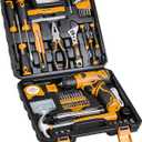 Tool Set - Tool Kit with 8V Cordless Drill, 132 Piece Tool Box with Drill, Home Tool Kits for Men & Women, Hand Drill Set Perfect for Homeowner, Diyer, Handyman-Yellow