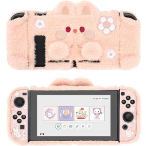 GeekShare Cute Plush Protective Case Cover Compatible with Standard Switch - Shock-Absorption and Anti-Scratch Skin Case for Switch - Plush Rabbit (for Switch 2017)