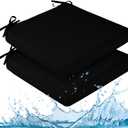 downluxe Waterproof Outdoor Chair Cushions for Patio Furniture, 24" x 24" x 4" Patio Chair Cushion with Adjustable Ties & Portable Handle, Square Outdoor Cushion with Removable Cover, Black, 2 Pack