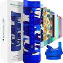 Elemental Iconic Kids Water Bottle with Straw Lid & Stress Reliever Pop It Handle, Leak-Proof When Closed, Triple Insulated Stainless Steel Reusable Thermos Water Bottle, 20oz - Blue Camo