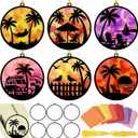 AmazingSpark 30 Pcs Tropical Palm Tree Craft Set Summer Beach Hawaiian Coconut Tree Suncatchers DIY Stained Glass Effect Tissue Paper Kits Gift Bulk for Luau Activities Art Party Decor