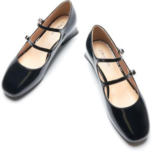 C.Paravano Women Mary Jane Low Block Heels - Square Toe Double Strap Dress Shoes Work Pumps Comfortable for Daily Wear, Office, Party, Wedding, Dating, Spring/Summer Events, Formal/Casual Occasions (6)