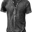Beotyshow Men's Distressed Henley Shirts Retro Short Sleeve Tee Shirts Casual Button Down Washed T-Shirts for Men Size XXL