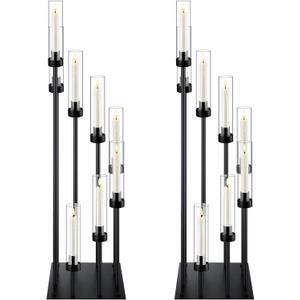 Layhit 2 Pack Black Floor Candelabra Centerpieces 42.13 Tall 8 Arms Floor Candle Holder with Acrylic Shade Pillar Metal Black Candelabra Centerpieces for Wedding Dinner Ceremony Party Decoration
