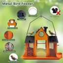 Solar Bird Feeders House for Outside Hanging, Metal Wild Bird Feeder for Outdoors Large Capacity Cardinal Birdfeeder Birdhouses Metal Bird Feeding Station Orange