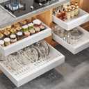 Seinloes 4Pack Expandable Pull Out Cabinet Organizer 21"Deep with Raising Pad for Framed Cabinets,Slide Out Drawers with 4pcs Divider Racks,Roll Out Shelves Adhesive,Adjustable Width 12.05"-20.4"White