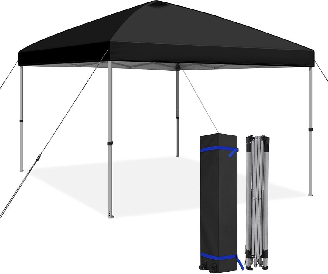HYPER VENTURE 10x10ft Pop Up Canopy Tent with One Push Setup, Portable Outdoor Event Shelter with Rolling Carry Bag for Camping, Beach, Market, Patio (Black)