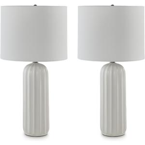 Signature Design by Ashley Clarkland Contemporary 24 Inch Ceramic Table Lamp, Set of 2, White