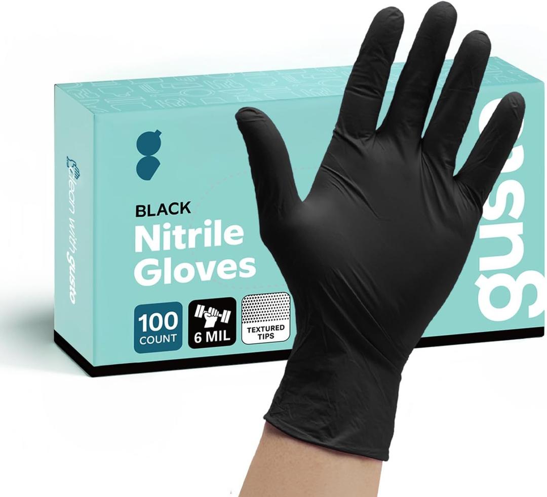 Comfy Package Black Nitrile HEAVY DUTY 6 Mil. Chemical Resistance, Latex & Powder Free, Textured Fingertips Disposable Gloves (Medium)