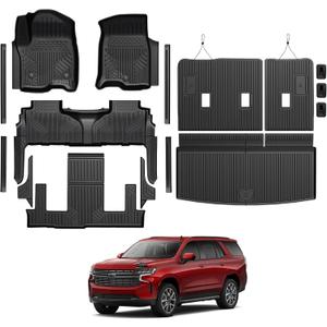 Floor Mats for Chevy Tahoe/GMC Yukon 2021-2026, All Weather Floor Mats Trunk Cargo Liner with Backrest Protectors and Door Sill Guards Accessories, Full Coverage Set (Fit 7 Seats)