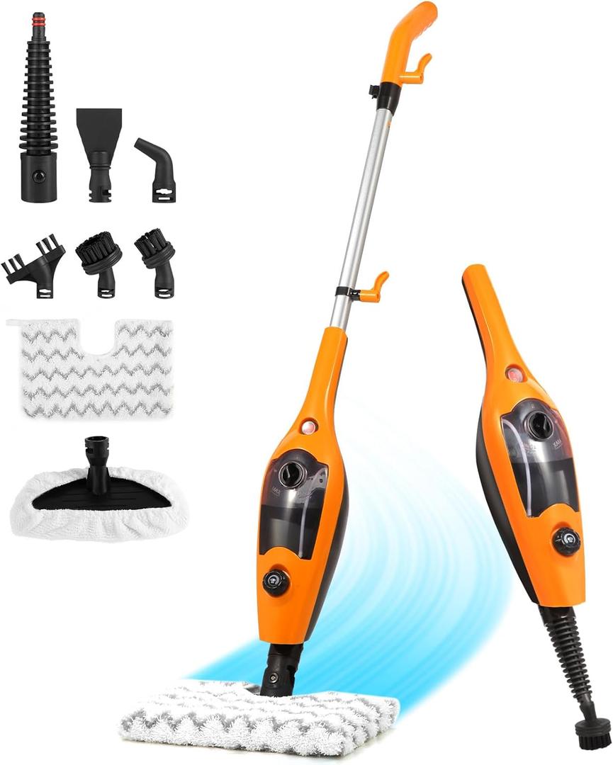 Steam Mop 20s Rapid Heating Detachable Handle Handheld 1200W Steam Cleaner 12-in-1 MultiPurpose with 11 Accessories 400ml Tank 20FT Cord for Hardwood Tile Laminate All Floors Carpet Cleaning