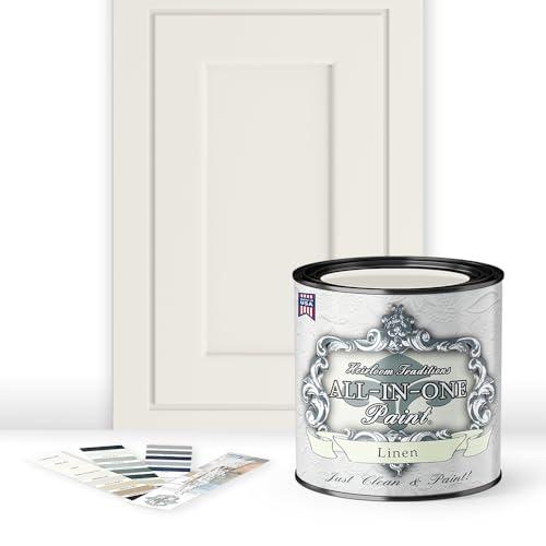 ALL-IN-ONE Paint by Heirloom Traditions, Linen (Soft Warm White), Quart - Durable cabinet and furniture paint. Built in primer and top coat, no sanding needed. Includes our 30 featured color card
