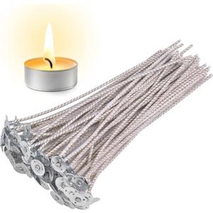 100pcs CD 20 Wicks for Soy Candles, 6 inch Pre-Waxed Candle Wick with Base