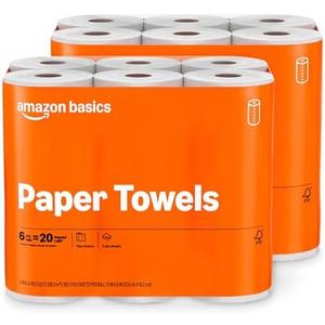 Amazon Basics 2-Ply Flex-Sheets Paper Towels, 6 Basics Rolls = 20 Regular Rolls, Everyday Value with 150 Sheets per Roll, Packaging May Vary