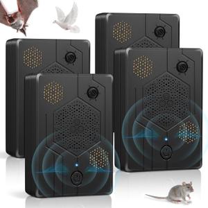 2026 Ultrasonic Bird Repellent Devices Woodpecker Repellent Outdoor for Attic Pigeon Deterrent Goose Repellent Rechargeable Bats Repellent Indoor to Keep Birds Away from Porch Balconies 4 Pack