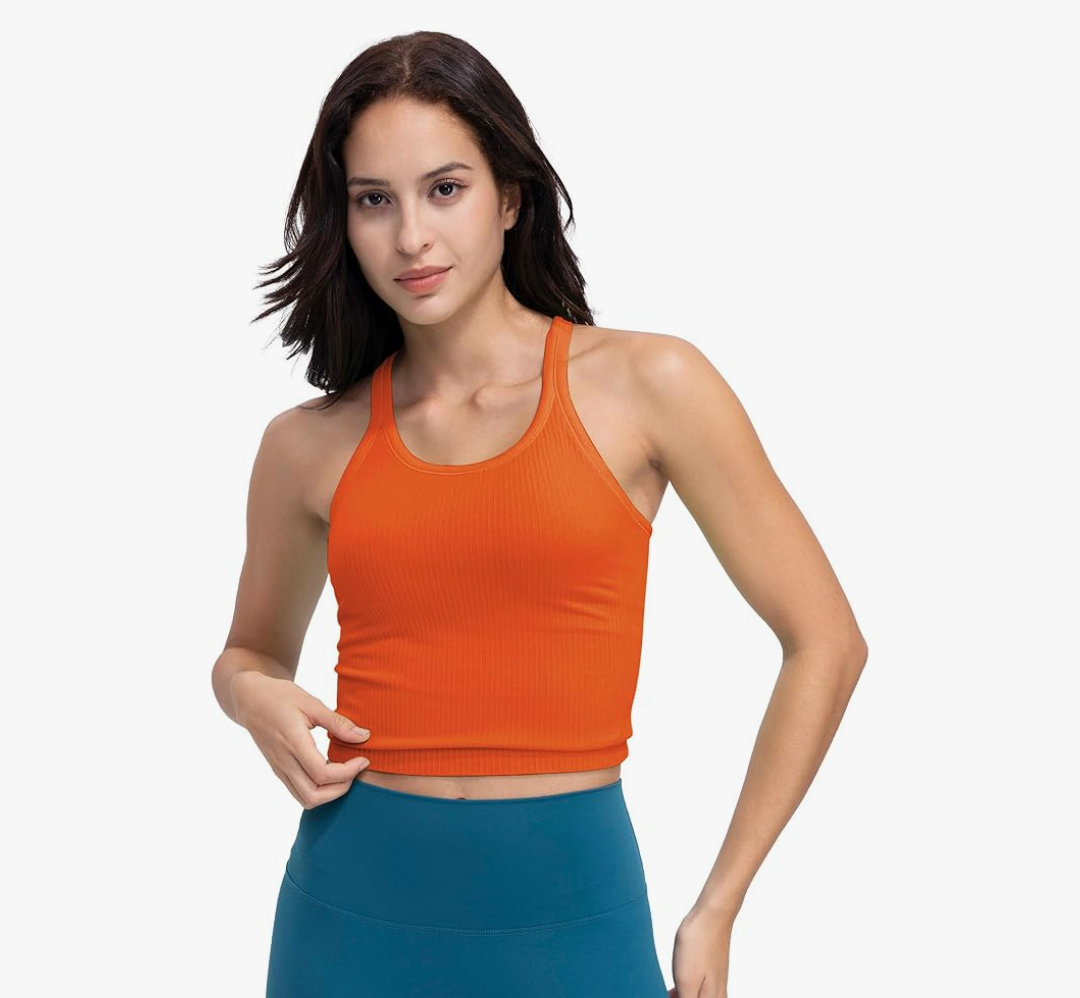 Seamless Ribbed Workout Racerback Tank Tops for Women (No Size)