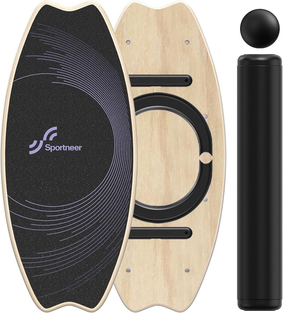 Sportneer Balance Board - 7 Modes Wobble Board with Adjustable Stoppers - Exercise Balancing Stability Trainer for Improve Balance, Surf Trainer & Physical Therapy - Roller and 2.8'' Ball Included (Light Purple & Black)