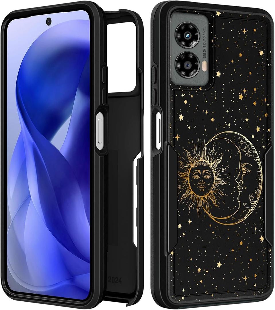 2 x for Moto G 5G 2024 Case Women - Cute Girls Phone Cover Girly Kawaii Aesthetic Unique Design Sun and Moon Heavy Duty Protective Shockproof Military Grade Teens for Motorola Moto G 5G 2024 Cases