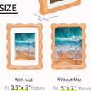 5x7 Picture Frame with 3.5x5 Mat, Natural Solid Teak Wood Tabletop Only Display with Plexiglass, Wavy Edge Photo Frame for Desktop & Countertop Decor, Scalloped Edge