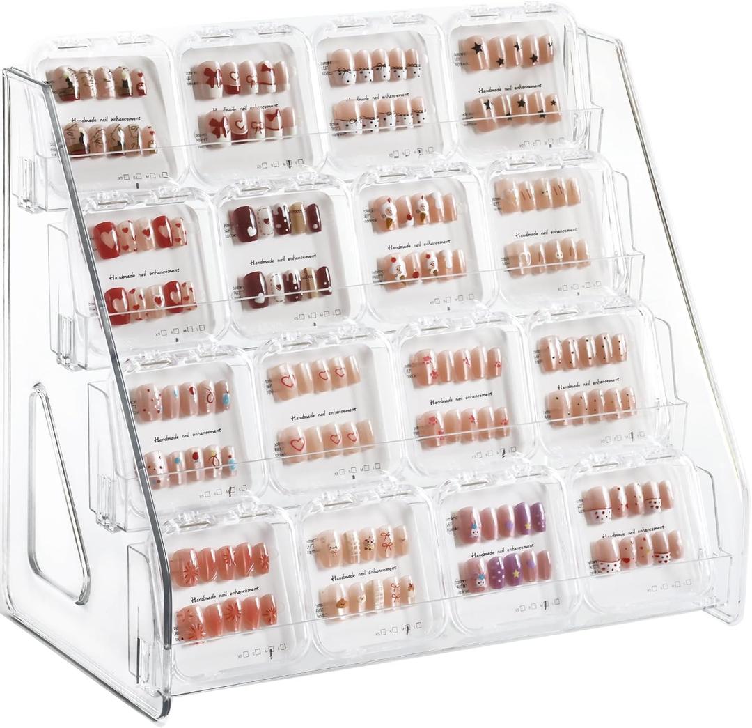 4 Tier Card Stand, Clear Card Display for Greeting Cards, Postcards, Stickers,Sports Cards,Trading Card,Tiered display rack,Retail Photos Shelf for Vendors Craft Collection Show (1Pack-4Tier)