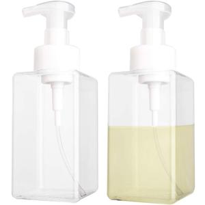 2 Pack Foaming Soap Dispenser 15oz Refillable Foam Liquid Hand Soap Empty Plastic Pump Bottle Container for Bathroom Vanities, Kitchen Sink, Hospital, Clinic, Clear 450ml