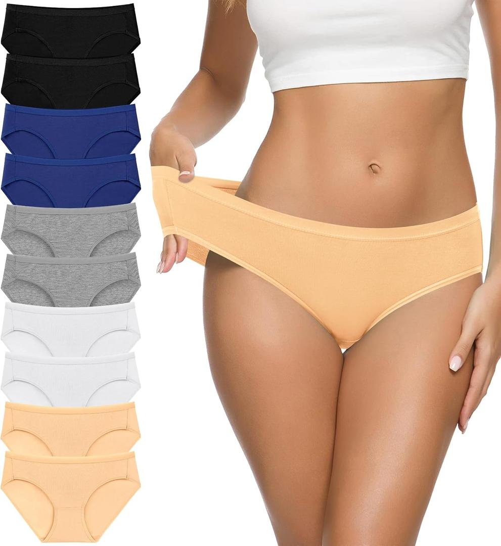 Eiggam Women's Cotton Bikini Panties,High-Cut Full Coverage Stretch Cool Underwear for Women (Medium, Multicoloured Z - 10 Pack)