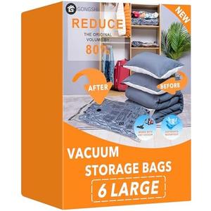 6 Large Vacuum Storage Bags,Plastic Packaging Bags,Space Saver Sealer Compression Bags for Blankets, Comforters, Pillows, Clothes Storage