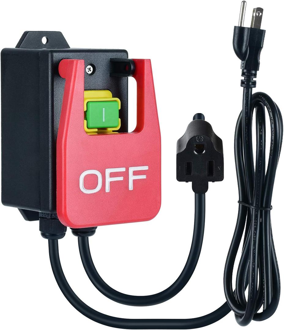 110V Single Phase On/Off Switch, Ortis Router Table Switch with Large Stop Sign Paddle Easy Contact for Quick Power Off for Table Saws and Other Electrical Equipment (1.5, 5.5FT (1 Plug))
