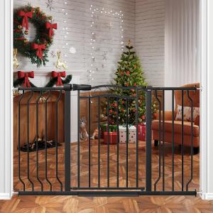 29.5-53.1" Extra Wide Baby Gate for Stairs No Drilling, 30" Tall Auto Close Press Mounted Baby Gate for Doorways, Adjustable Width Walk Through Dog Gates for Doorways, Black