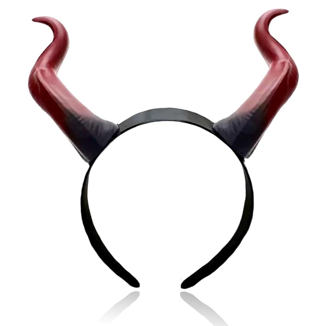 Devil Horns Headband for Women & Men- Red Halloween Hairband, Cosplay Costume Horn Hair Hoop, Gothic Devil Horn Hair Accessory for Halloween Parties, Rave, Cosplay (Red)