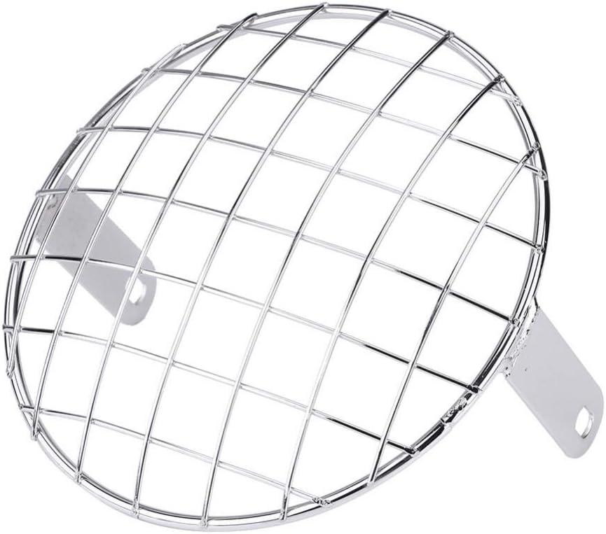 Headlight Grill, 7inch Motorcycle Headlight Mesh Grill Cover Side Mount Universal Lamp Mask Protector Guard for Cafe Racer(Silver)