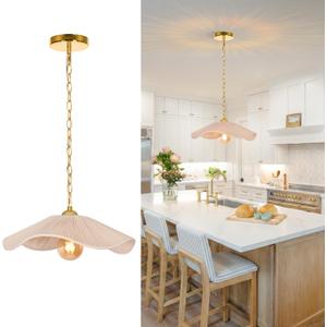 15.7" Boho Pendant Light, Adjustable Coastal Cotton Rope Lamp Shade, Farmhouse Chandelier Vintage Rustic Hanging Lamp for Kitchen Island, Bedroom, Dining Room, Living Room, Entryway, Foyer