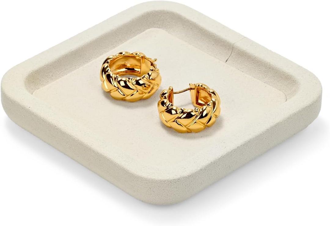 Microfiber Jewelry Trays Stackable Ring Earring Bracelet Necklace Bangle Watch Display Tray Drawer Organizer 3.93 * 3.93 * 0.59inch (White
