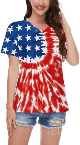 Women's 4th of July Shirt USA Flag Shirts for Women V Neck Independence Day Tops Stars and Stripes Tshirt Star Stripe, M