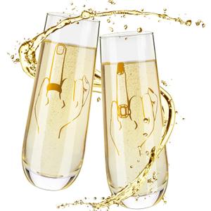 2 Pieces Wedding Champagne Glasses - Bride Ring Finger Wine Glass, Funny Mr and Mrs Gift for Bride Groom - 9.8 oz Engagement Wine Glasses