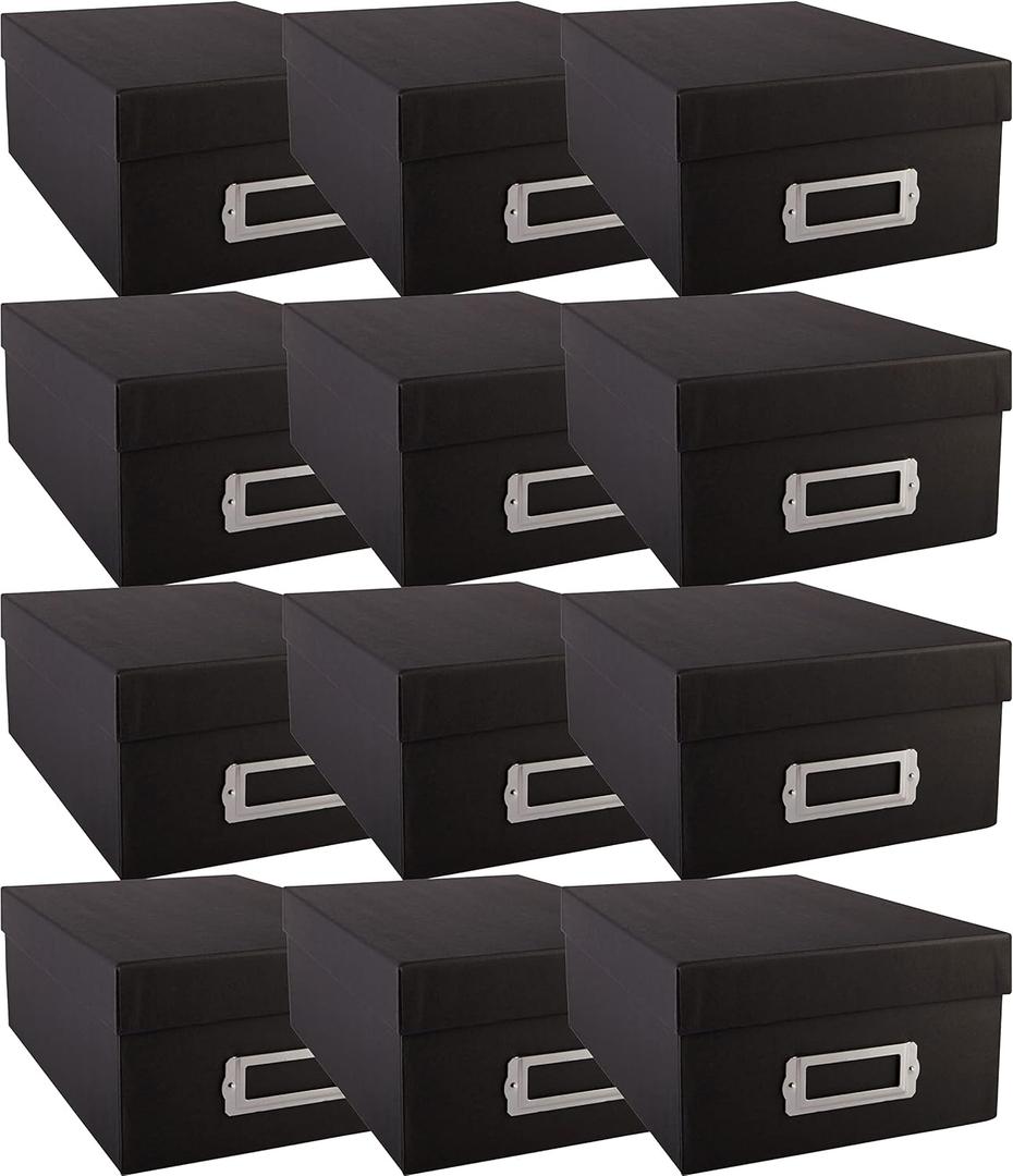 Simply Tidy Photo Storage Box Store and Protect Pictures, Documents, and Prints - Black, Bulk 12 Pack