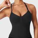 YEOREO SoftHue Impact Longline Strappy Top Women's Halter Workout Tank Tops Backless Gym Longline with Adjustable Strap (Black, L)