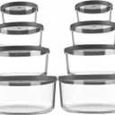 M MCIRCO 8-Pack Glass Food Storage Containers Set, Round Containers with Lids, 7, 4, 2 & 1-Cup, Microwave Dishwasher Friendly, BPA-Free Meal Prep Containers