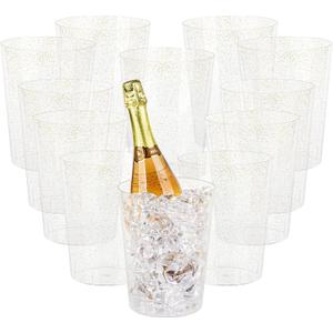12 Pack Plastic Ice container For Parties, Gold Glitter Clear Cooler for Wedding, Good as One Large Champagne Chiller Or Classic Bottle Chiller