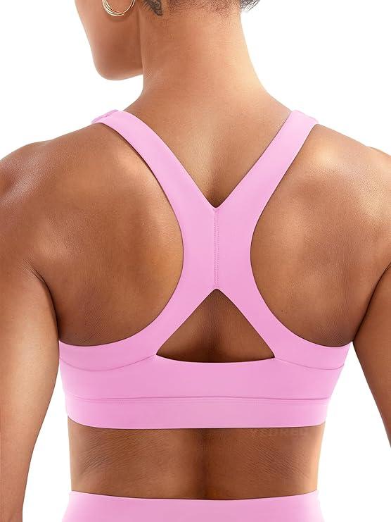 LuxFlow Sports Bras for Women Medium Support Racerback Padded Sports Bra Square Neck Wireless Workout Gym Crop Top, S
