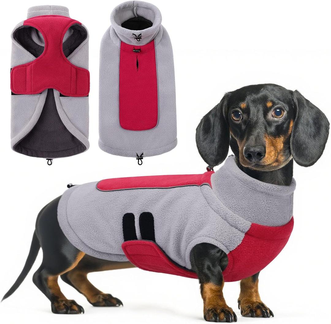 Queenmore Dog Sweater Fleece Dog Sweater Winter Dogs Jacket with Leash Hole Puppy Clothes Vest Warm Yorkie Chihuahua Dachshund for Small Dogs Cats Boy or Girl, Red X-Small